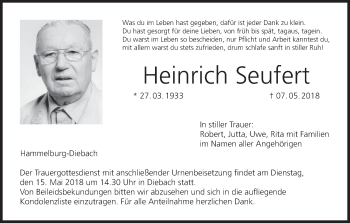 Anzeige von Heinrich Seufert von MGO