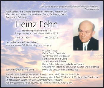 Anzeige von Heinz Fehn von MGO