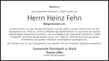 Anzeige von Heinz Fehn von MGO