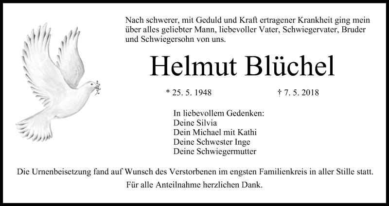 Traueranzeige für Helmut Blüchel vom 25.05.2018 aus MGO