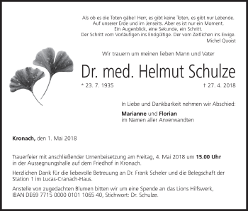 Anzeige von Helmut Schulze von MGO