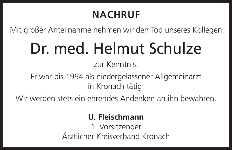  Traueranzeige für Helmut Schulze vom 04.05.2018 aus MGO