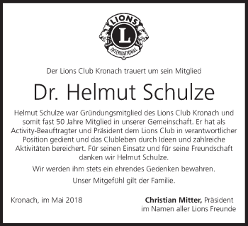 Anzeige von Helmut Schulze von MGO