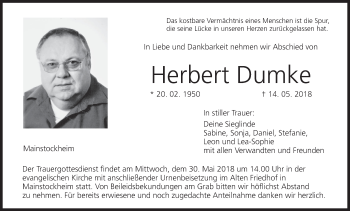 Anzeige von Herbert Dumke von MGO