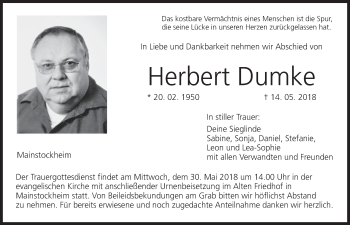 Anzeige von Herbert Dumke von MGO