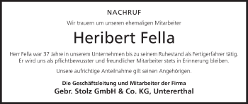 Anzeige von Heribert Fella von MGO