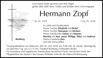 Anzeige von Hermann Zopf von MGO