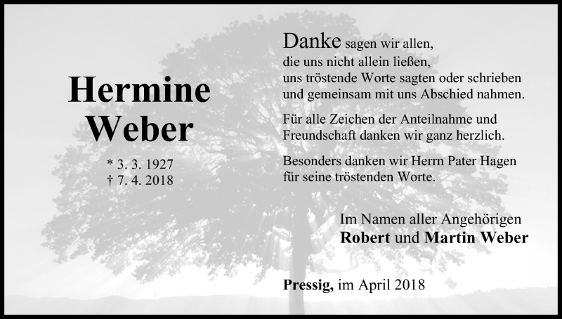  Traueranzeige für Hermine Weber vom 05.05.2018 aus MGO