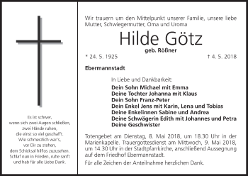 Anzeige von Hilde Götz von MGO