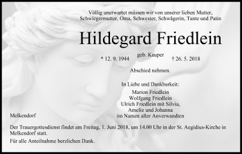 Anzeige von Hildegard Friedlein von MGO