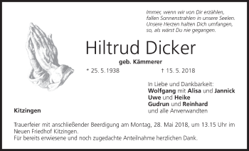 Anzeige von Hiltrud Dicker von MGO