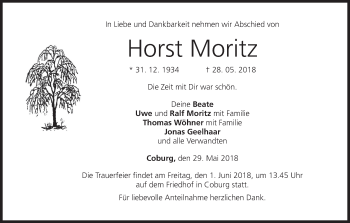 Anzeige von Horst Moritz von MGO