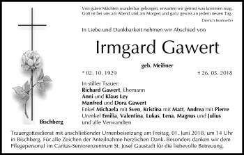 Anzeige von Irmgard Gawert von MGO