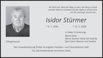 Anzeige von Isidor Stürmer von MGO