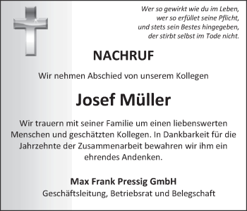 Anzeige von Josef Müller von MGO