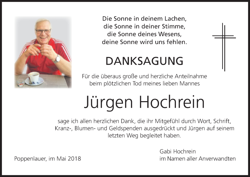  Traueranzeige für Jürgen Hochrein vom 05.05.2018 aus MGO