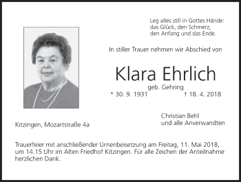 Anzeige von Klara Ehrlich von MGO