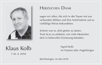 Anzeige von Klaus Kolb von MGO