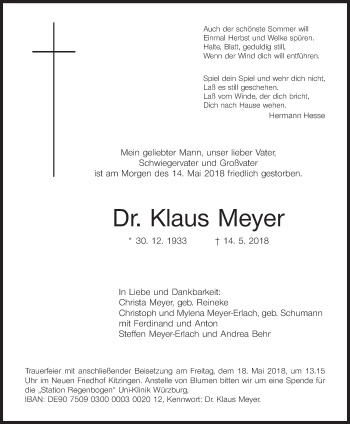 Anzeige von Klaus Meyer von MGO
