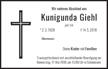 Anzeige von Kunigunda Giehl von MGO
