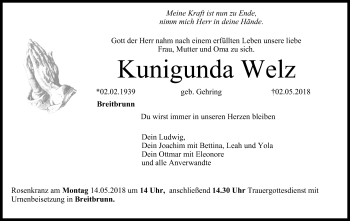Anzeige von Kunigunda Welz von MGO