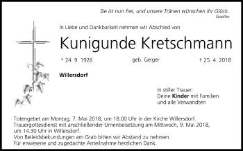 Anzeige von Kunigunde Kretschmann von MGO