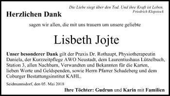 Anzeige von Lisbeth Jojte von MGO