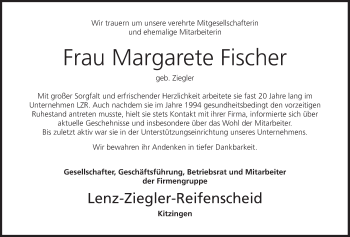 Anzeige von Margarete Fischer von MGO