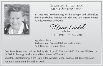 Anzeige von Maria Friedel von MGO