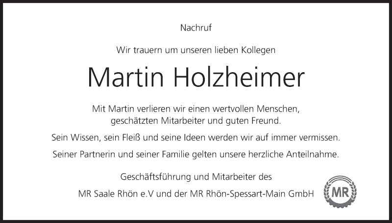  Traueranzeige für Martin Holzheimer vom 22.05.2018 aus MGO