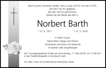 Anzeige von Norbert Barth von MGO