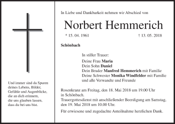 Anzeige von Norbert Hemmerich von MGO