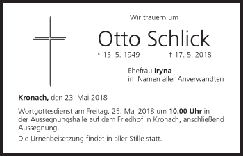 Anzeige von Otto Schlick von MGO