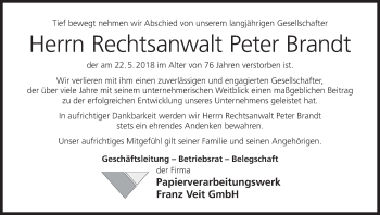 Anzeige von Peter Brandt von MGO