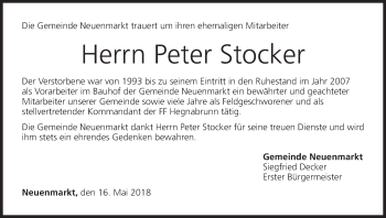 Anzeige von Peter Stocker von MGO