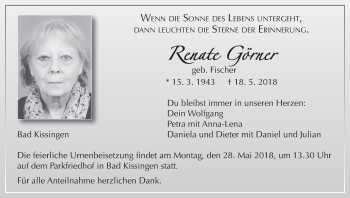 Anzeige von Renate Görner von MGO