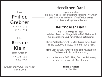 Anzeige von Renate Klein von MGO