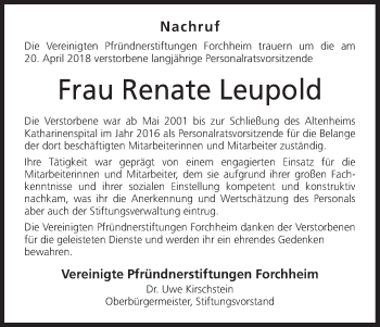 Anzeige von Renate Leupold von MGO