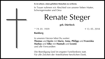 Anzeige von Renate Steger von MGO
