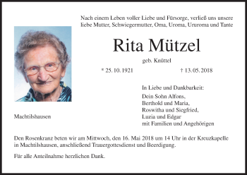 Anzeige von Rita Mützel von MGO