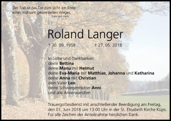 Anzeige von Roland Langer von MGO