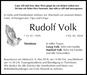 Anzeige von Rudolf Volk von MGO