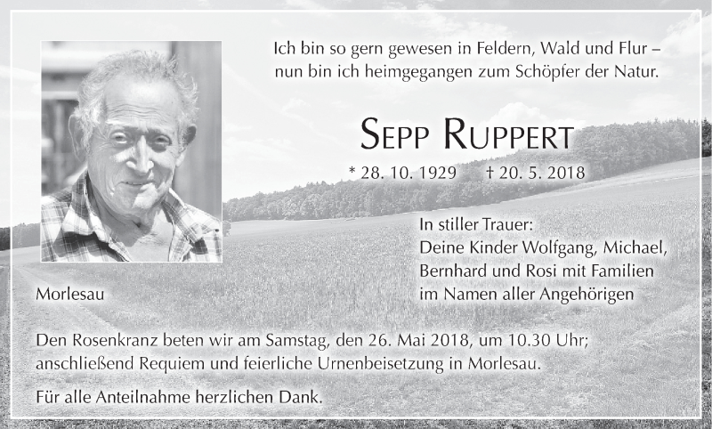  Traueranzeige für Sepp Ruppert vom 24.05.2018 aus MGO