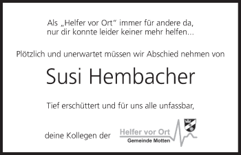 Anzeige von Susi Hembacher von MGO