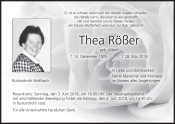 Anzeige von Thea Rößer von MGO