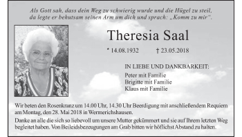 Anzeige von Theresia Saal von MGO