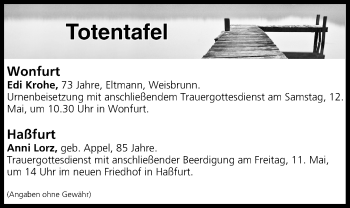 Anzeige von Totentafel vom 10.05.2018 von MGO