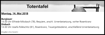 Anzeige von Totentafel vom 14.05.2018 von MGO
