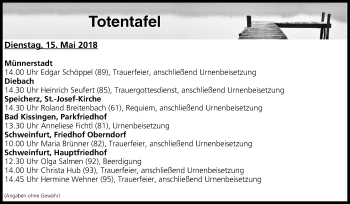 Anzeige von Totentafel vom 15.05.2018 von MGO