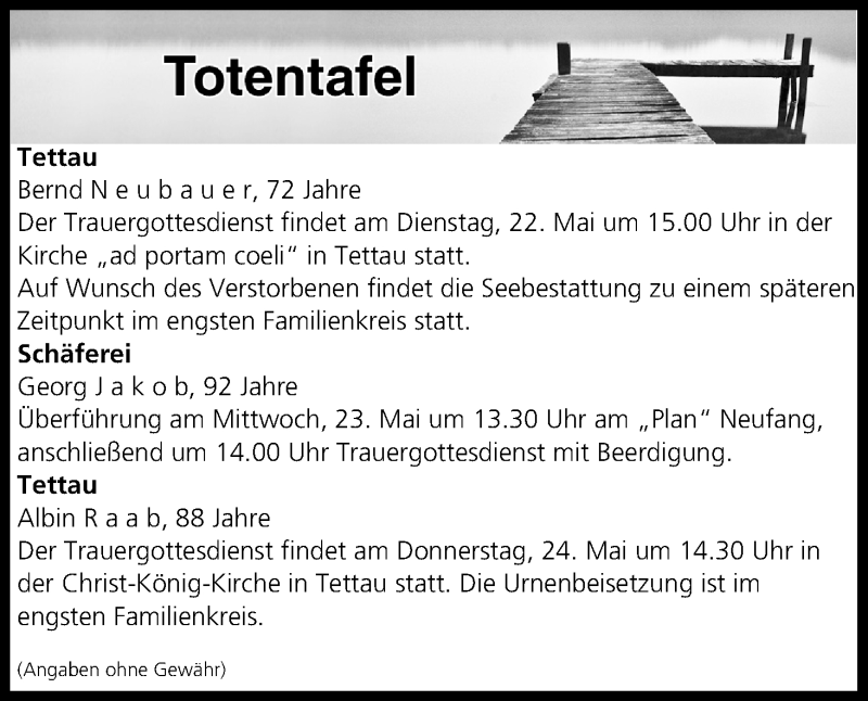  Traueranzeige für Totentafel vom 23.05.2018 vom 23.05.2018 aus MGO